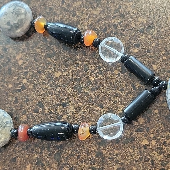 Hand made 39" Stone,Crystal and Glass bead tassel Necklace. Earthy tones - Picture 8 of 8